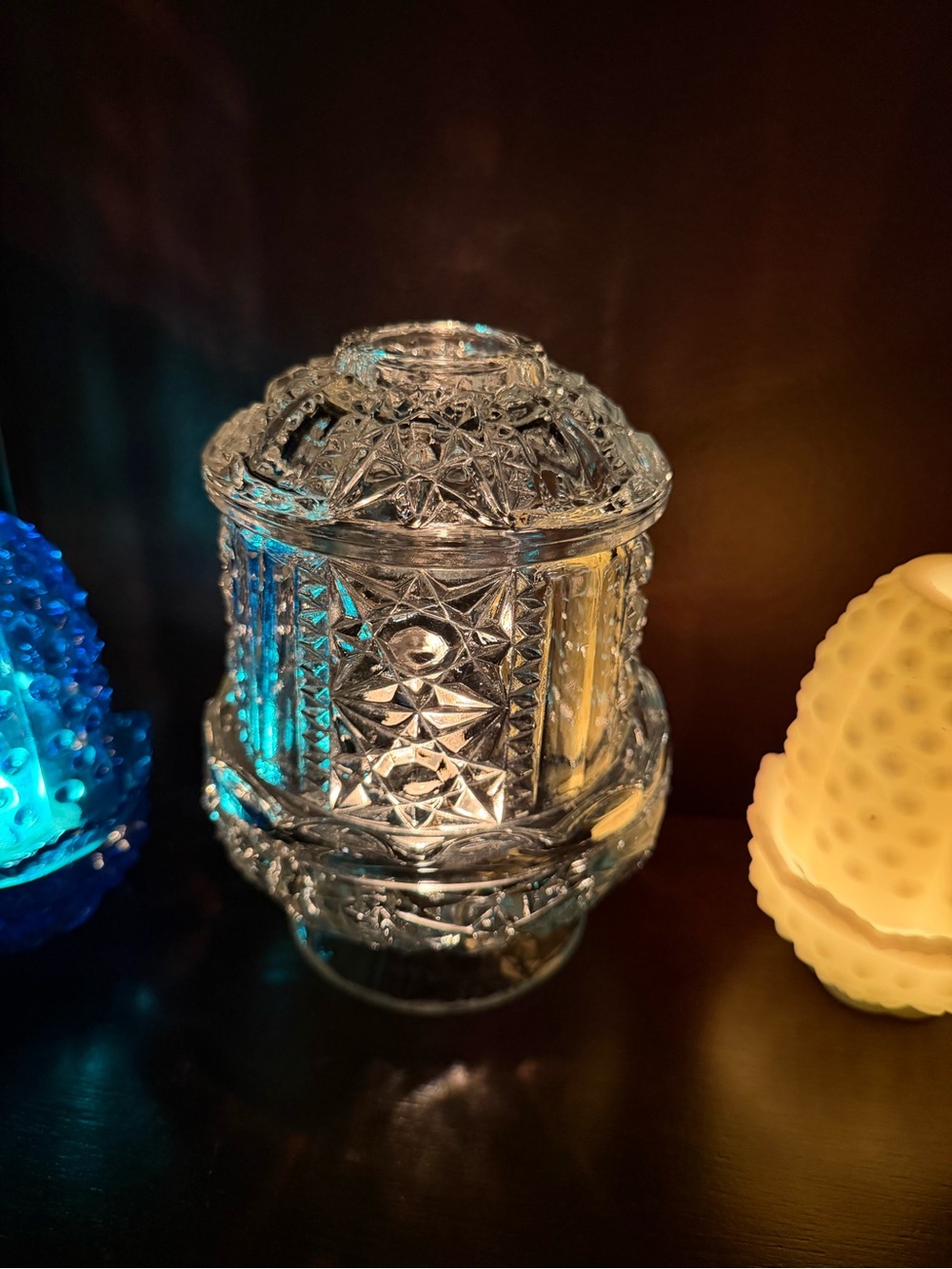 Indiana Glass Clear Pressed Glass Covered Jar with Star Motif